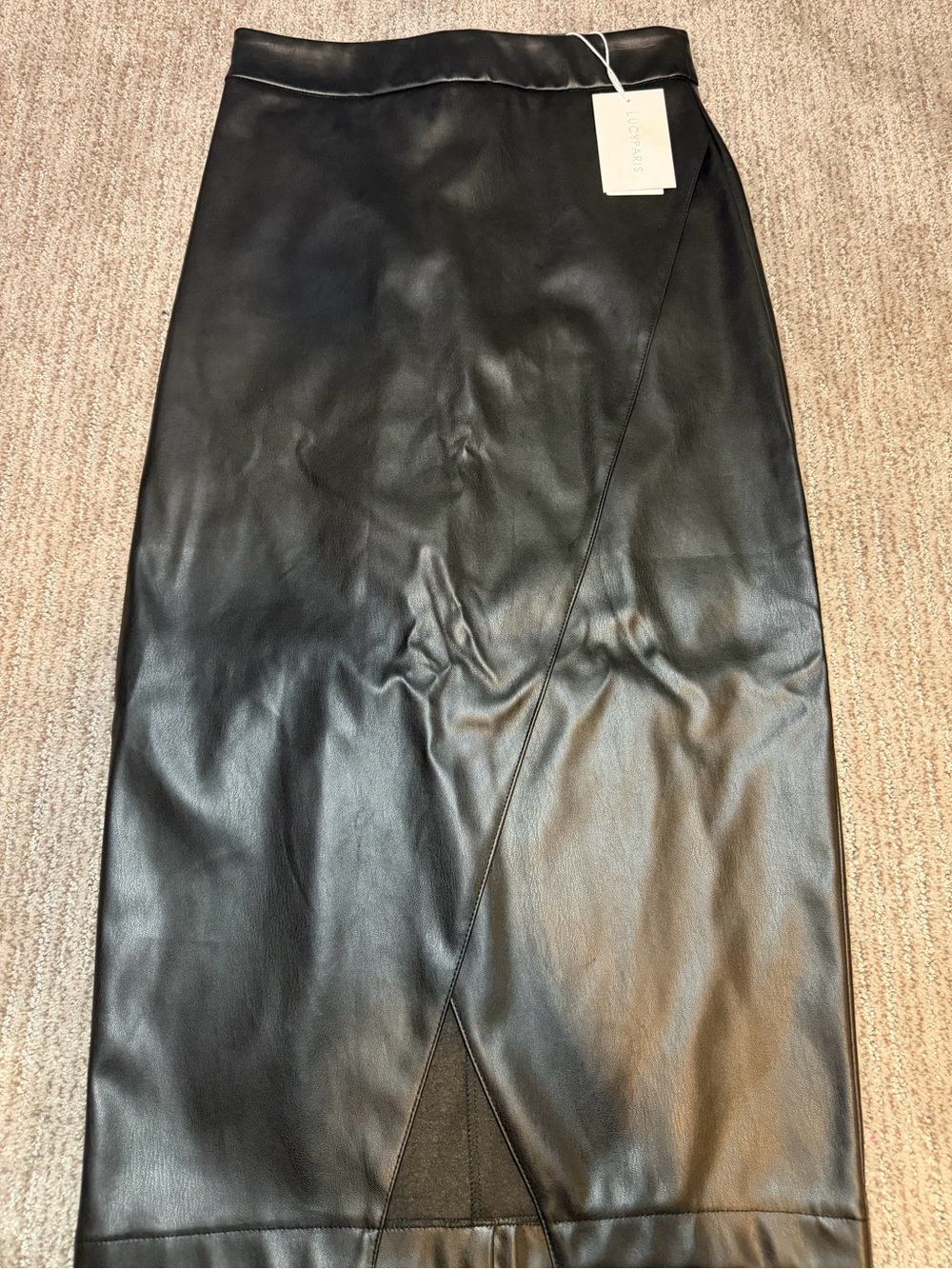 Lucy Paris Black Faux Leather Wrap-Front Pencil Skirt